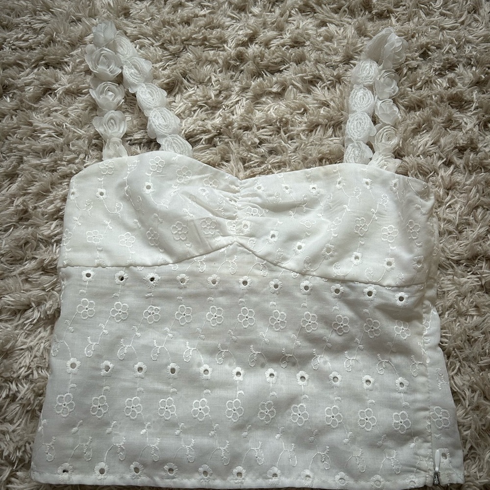 Princess Polly White Eyelet Floral Lace Cami
